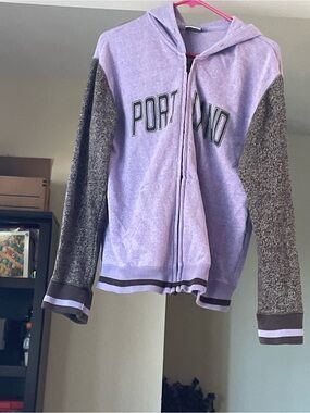 MV Sport Women’s Skater Purple and Grey Long-Sleeve Zip-Up “Portland” Hoodie L